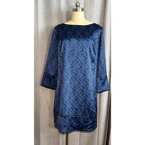 Elie Tahari Esmarella 3/4 Sleeve Cocktail Shift Dress Blue Printed Size 10